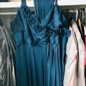 Floor-length midnight blue chiffon gown